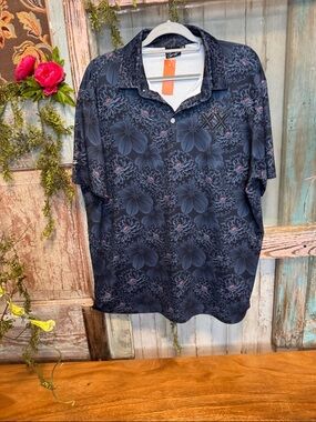 Dos Equis Floral Polo Shirt Mens XL Navy Performance Golf Logo